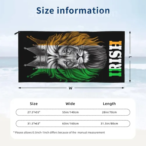 Vista 6 de Toalla de playa de microfibra, toallas de baño grandes de tamaño King Lion con bandera irlandesa para mujeres y hombres, toallas de baño de secado