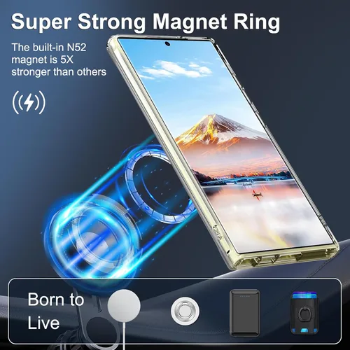 Vista 4 de Funda Magnética para Samsung Galaxy S24 Ultra Compatible con MagSafe, Cristal Transparente Anti-Amarilleamiento a Prueba de Golpes Parachoques Funda