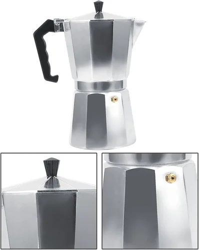 Vista 7 de Haofy Cafetera de aluminio, cafetera de café expreso expreso, cafetera italiana, adecuada para estufa de gas (5.1 fl oz)