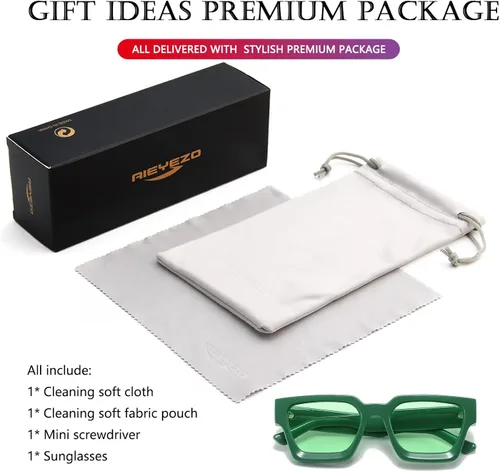 Vista 6 de AIEYEZO Gafas de sol cuadradas para mujeres y hombres, gafas de sol cuadradas con montura gruesa, estilo de diseñador simple