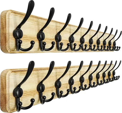 Vista 48 de Dseap Perchero de Pared Montado - 5 Ganchos Triangulares, Resistente, Perchero de Pared de Madera para Abriggos, Sombreros, Chaquetas, Ropa, Negro
