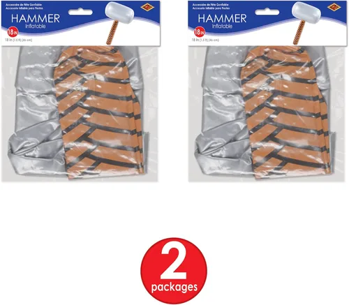 Vista 6 de Beistle Martillos inflables, paquete de 2, accesorios inflables novedosos con cabeza plateada y mango marrón, premios de carnaval de héroe