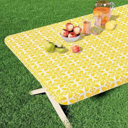 Vista 13 de Misaya - Mantel de vinilo rectangular, mantel elástico con respaldo de franela, 100% impermeable, cubierta de plástico para mesas plegables de 4
