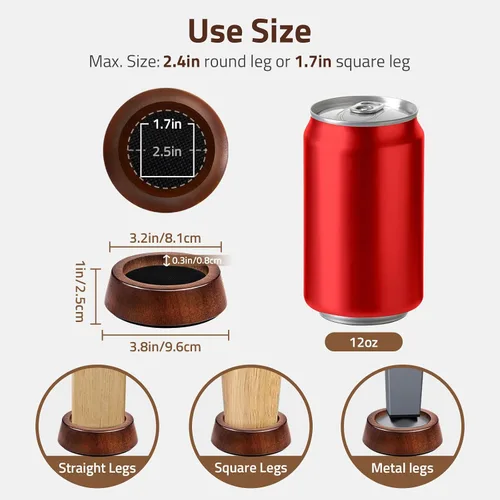 Vista 2 de Bloques de Madera para Elevar la Cama - Extensoes de Altura para Muebles de 1 Pulgada en Círculo para Sofá, Sofá Cama, Escritorio, Silla, Mesa, Base