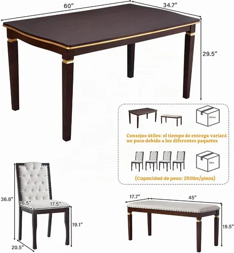 Vista 3 de P PURLOVE - Juego de mesa de comedor de cocina para 6 personas (espresso)