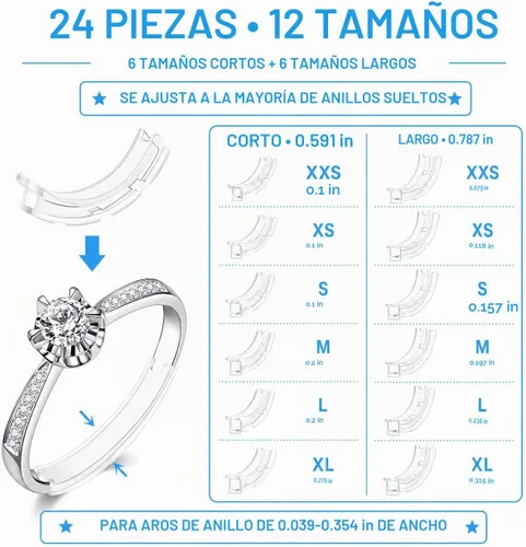 Vista 2 de Ajustador de tamaño de anillo invisible, paquete de 24, 12 tamaños