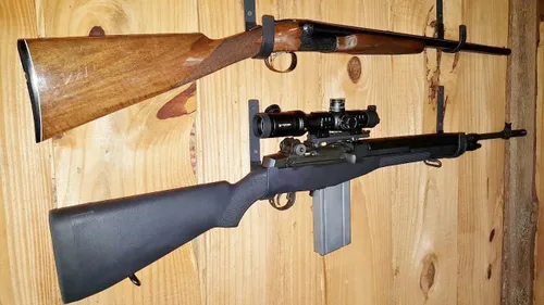 Vista 3 de Percheros para armas de montaje en pared, ganchos de metal de acero, para almacenamiento de armas de fuego, palanca de escopeta, cargador