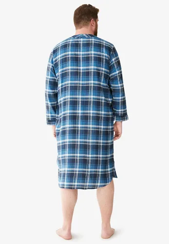 Vista 3 de KingSize Camisón de franela a cuadros grandes y altos para hombre