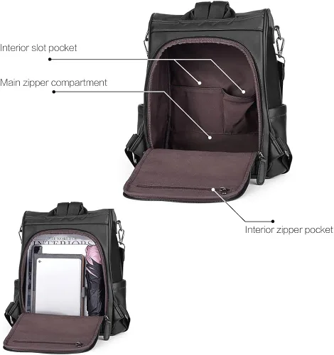 Vista 8 de CLUCI - Mochila de piel convertible para mujer bolsa de libros grande mochila antirrobo
