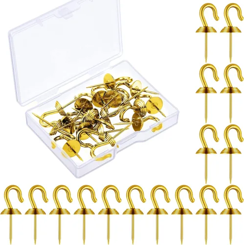 Vista 7 de Hotop 30 piezas de ganchos de pared con tachuelas de pulgar de hierro, ganchos de metal, tachuelas decorativas para cuadros, para 9 kg, para el Negro