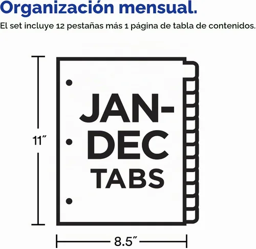 Vista 4 de Avery Divisores de enero a diciembre para carpetas de 3 anillos, 12 pestañas por juego, tabla de contenido personalizable, pestañas multicolor