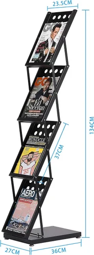 Vista 5 de Catálogo de revistas para folletos, exhibición de literatura, estante de catálogo de literatura con bolsa de transporte, soporte de revista plegable