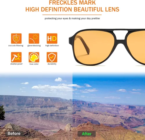 Vista 4 de Lentes de sol vintage retro de los años 70 para mujer y hombre, montura clásica, cuadrada y grande estilo aviador, lentes naranjas de moda UV400