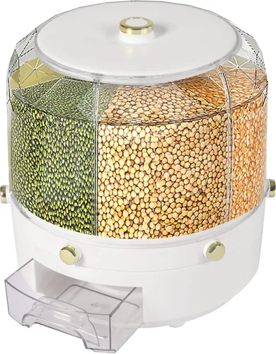 Vista 9 de Dispensador de cereales, Dispensador de grano giratorio de 360 ° de 6 rejillas, Dispensador de arroz transparente de tamaño de compartimento 24