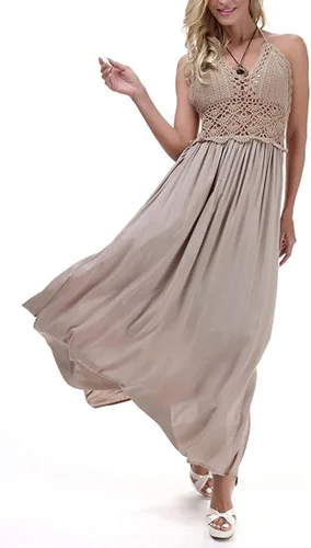 Vista 2 de Lilbetter - Vestido largo con croché sin espalda bohemio halter para mujer