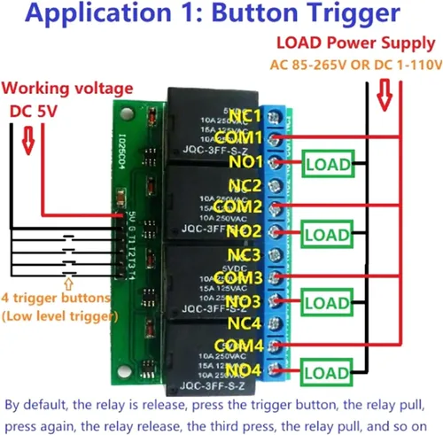Vista 3 de Módulo de relé 5V 4 canales Flip Flop Relé biestable Módulo de relé de autobloqueo para controlar motores de CC válvulas solenoides
