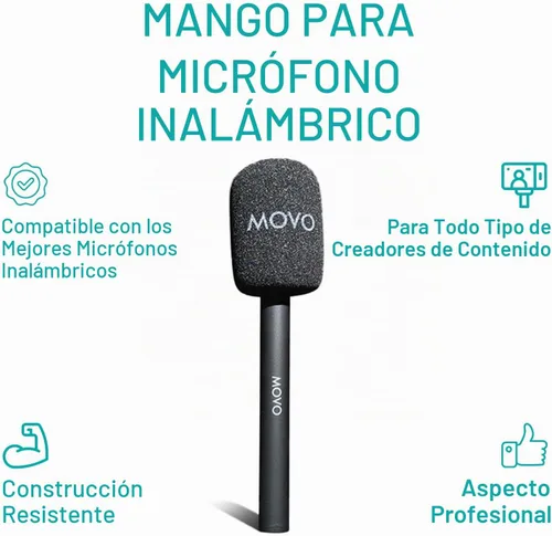 Vista 2 de Movo WMX-HM - Mango de micrófono para DJI Mic, Rode Wireless GO, Hollyland Lark y más - Mango de micrófono inalámbrico para entrevista - Adaptador