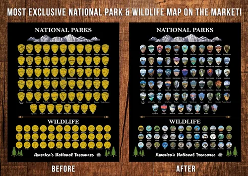 Vista 7 de Bright Standards Póster de los parques nacionales para raspar mapa de Estados Unidos [incluye vida silvestre], mapa de parques nacionales, mapas