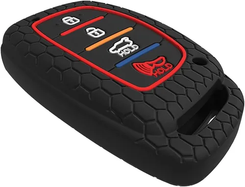 Vista 4 de A.M.E. - Funda para mando a distancia para Tucson Elantra Sonata Smart 4 botones (botón pulsador) (2 unidades, combo negro y azul)