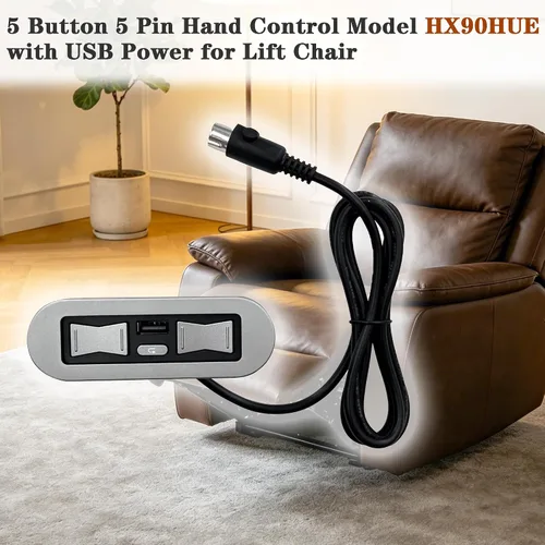 Vista 5 de Power Recliner Emomo 5 Button 5 Pin Hand Control Model HX90HUE Replacement with USB for Lift Chair