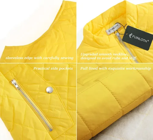 Vista 5 de Fuinloth - Chaleco acolchado para mujer, diseño de cuello alto, ligero, con cierre