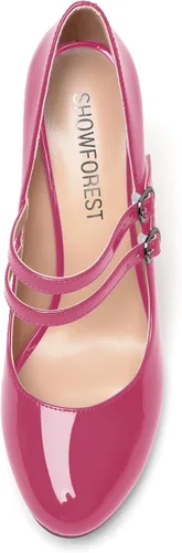 Vista 3 de SHOWFOREST Zapatos de tacón alto con correa ajustable y puntera redonda para mujer, de 4 pulgadas