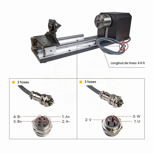 Vista 4 de Cloudray Accesorio giratorio láser de CO2 Eje giratorio de 2 ejes CNC Laser Accesorio giratorio con motor paso a paso Nema 23 2 fases
