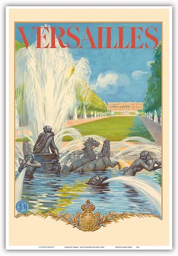 Vista 9 de Versailles France - Apollo Fountain - SNCF (French National Railway) - Vintage Railroad Travel Poster by Maurice Milliere c.1930s - Master Art Print
