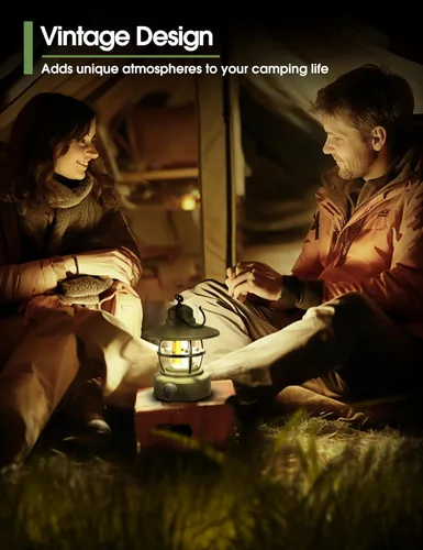 Vista 6 de Linterna de campamento recargable con pilas 【Paquete de 2】, equipo de campamento imprescindible, accesorios de campamento, luz retro