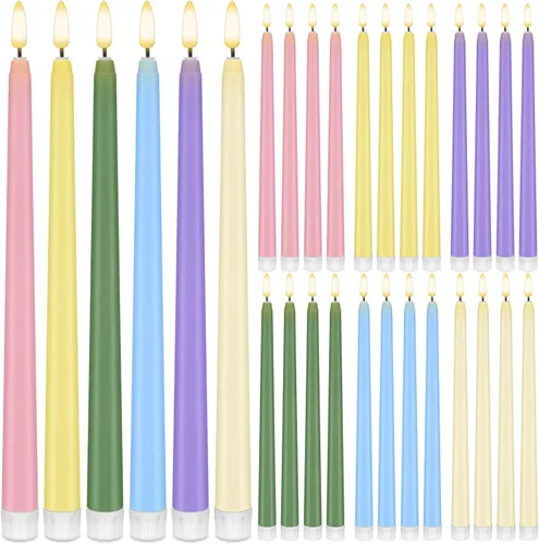 Vista 15 de Baquler 24 velas cónicas sin llama de flores silvestres de 11 pulgadas, funciona con pilas, velas LED de plástico con degradado parpadeante