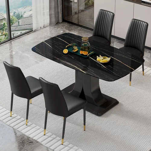 Vista 18 de Juego de mesa de comedor moderno para 6, juego de mesa de cocina y sillas de mármol para 6, mesa de cocina rectangular con 6 sillas tapizadas