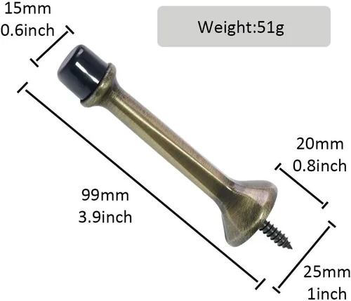 Vista 8 de Triumph Hardware Tope de puerta de bronce antiguo rígido resistente de 3 pulgadas con punta de goma suave, tope de puerta sólido de metal