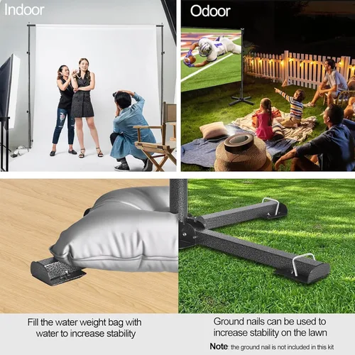 Vista 3 de EMART Kit de soporte de telón de fondo portátil con base plana plegable, ajustable de 7 pies de altura y 10 pies de ancho de tubería y telón