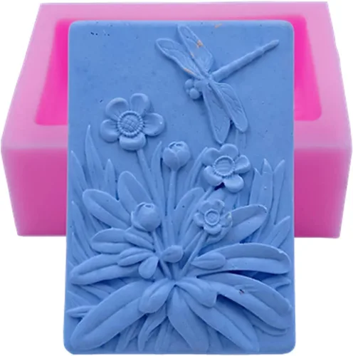 Vista 3 de Molde de silicona para jabón de libélula de flor, molde de vela, fondant, chocolate, caramelo, pastel, decoración, herramientas para hornear, cera