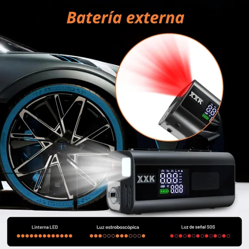 Vista 7 de Inflador de neumáticos, compresor de aire portátil, batería de 2000 A, arranque de automóvil, apagado automático, bomba de aire de 160 PSI