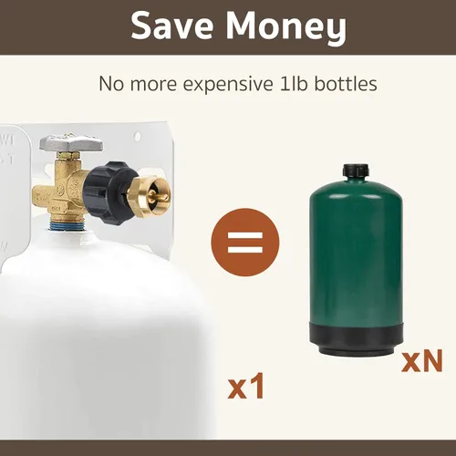 Vista 2 de GASPRO Adaptador de recarga de propano, llena botellas de 1 libra de tanque de 20 libras, fácil de usar, latón macizo