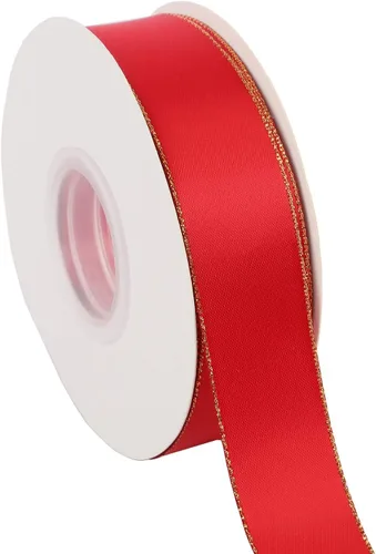 Vista 5 de ITIsparkle Cinta de satén de doble cara de 1 pulgada de 25 yardas con bordes dorados, 1 pulgada x 25 yardas - naranja otoñal