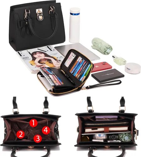 Vista 6 de Qiyuer - Bolsos y carteras para mujer, juego de damas con asa superior, bolso de hombro, bolso de trabajo con cartera de embrague a juego, 2 piezas