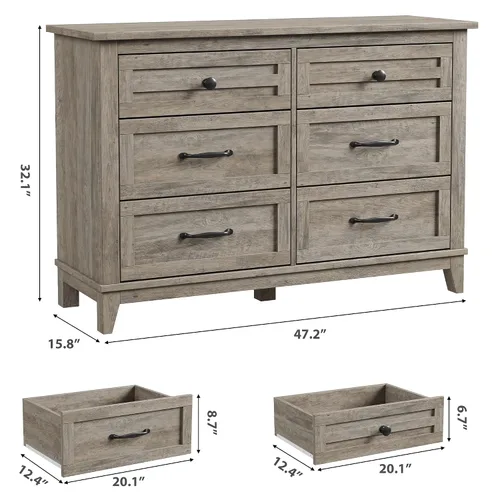 Vista 2 de GarveeHome Cómoda de 6 Cajones para Dormitorio, Cómoda de Cajones de 47 Pulgadas de Ancho con Almacenamiento Independiente, Baúl de Almacenamiento