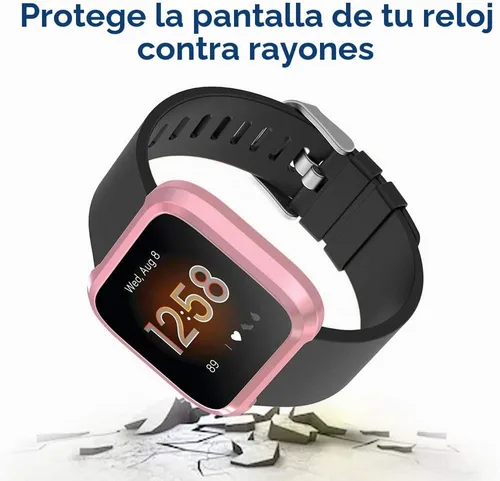 Vista 5 de Simpeak Funda protectora de pantalla compatible solo con Fitbit Versa Lite, 5 unidades, protección completa, cubierta de parachoques chapada en TPU