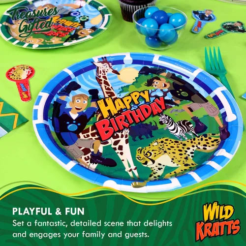 Vista 4 de Treasures Gifted Platos de cena Wild Kratts con licencia oficial de 24 unidades – Platos de fiesta Wild Kratts de 9 pulgadas – Suministros de fiesta