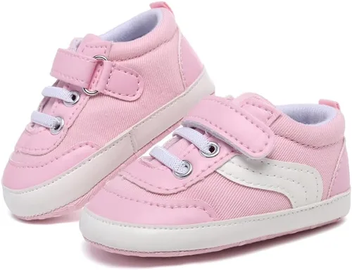 Vista 4 de Tenis de lona para bebés niños y niñas, suela suave, antideslizantes, ligeros, para recién nacidos, para primeros pasos, para cuna de 0 a 18 meses