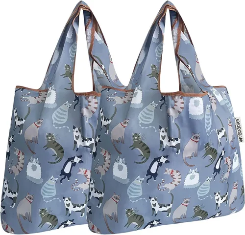 Vista 24 de allydrew Bolsa plegable de nailon para comestibles reutilizable (Set de 2), Ballenas Azules