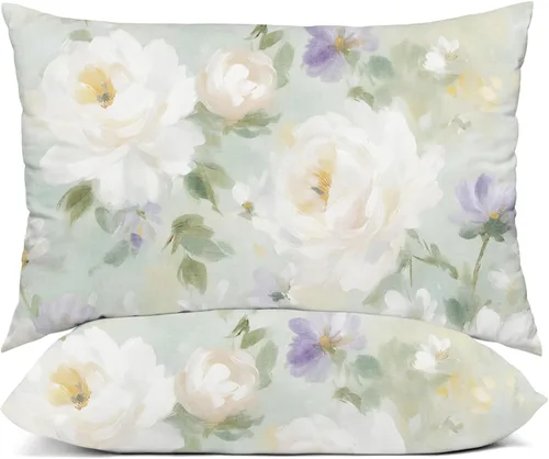 Vista 8 de YIYEA Juego de 2 fundas de almohada estándar de microfibra ultra suave de doble cepillado, fundas de almohada estándar, fundas de almohada florales