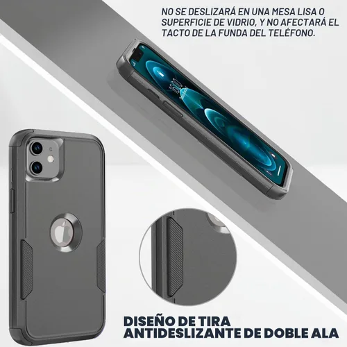 Vista 6 de Funda para iPhone 12, 2 protectores de pantalla de vidrio templado, 10 pies a prueba de caídas, antideslizante, a prueba de golpes, para iPhone 12