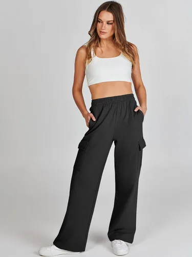 Vista 6 de ANRABESS Pantalones deportivos tipo cargo para mujer, casuales, holgados, de forro polar, de cintura alta, pantalones atléticos para descansar