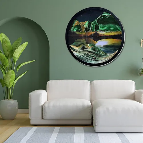 Vista 26 de Decoración artística de arena móvil de 17.3 pulgadas, pintura 3D giratoria de 360 grados, arte de pared de vidrio, decoración de sala de estar
