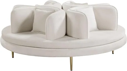 Vista 10 de Pemberly Row Sofá Roundabout negro contemporáneo de terciopelo con patas de hierro en negro