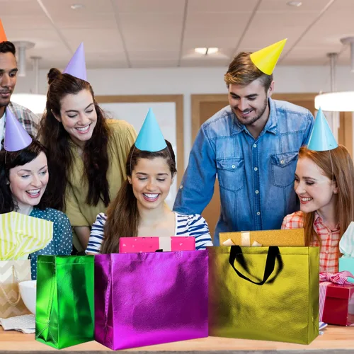Vista 7 de GITMIWS Bolsas de regalo brillantes de 13 pulgadas con pañuelos, juego de 18 bolsas reutilizables de colores mixtos, tamaño grande, ideal como bolsa