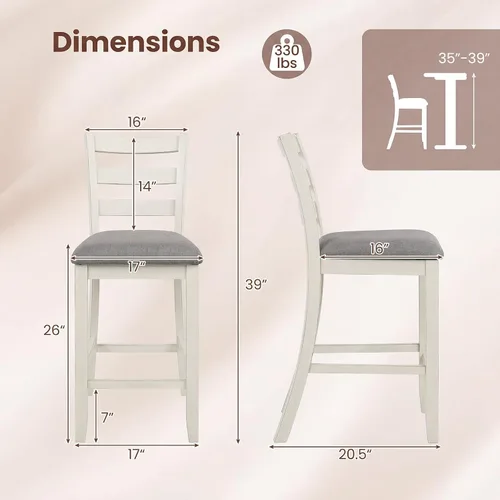 Vista 3 de NAFORT Bar Stools Set of 2, 25.5” Counter Height Bar Stools with Back, Upholstered Bar Stools for Kitchen Island Bar Restaurant, Bar Dining Chairs